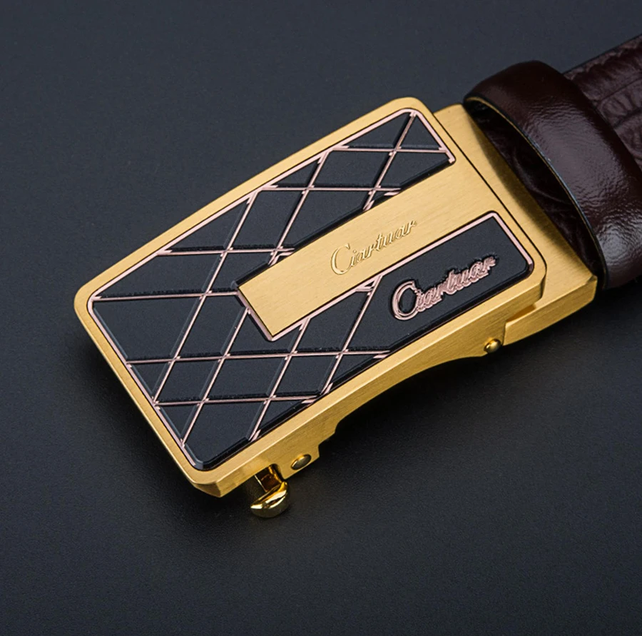 

2020 new design high quality genuine leather strap luxury brand ciartuar automatic sliver black buckle men belt free shipping