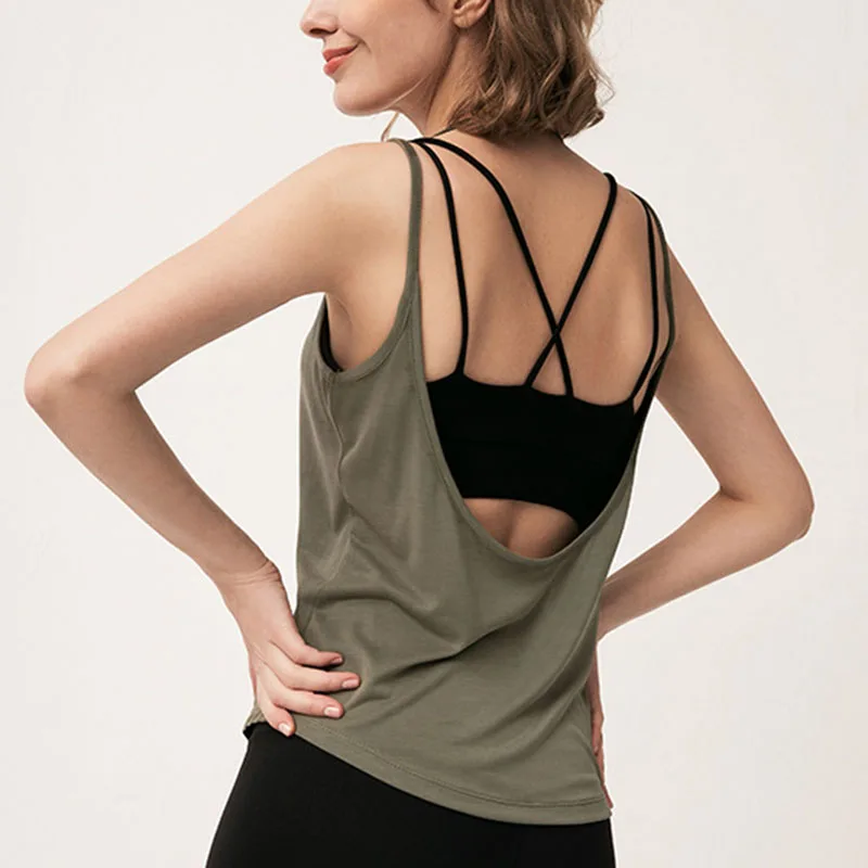 Green SALSPOR повседневные женские спортивные рубашки для фитнеса и йоги, однотонные рубашки без рукавов с открытой спиной, Майки для спортзала, бега, тренировки, спортивный жилет для женщин - Цвет: Green