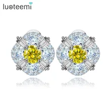 Модные Роскошные серьги гвоздики LUOTEEMI из белого золота с желтым