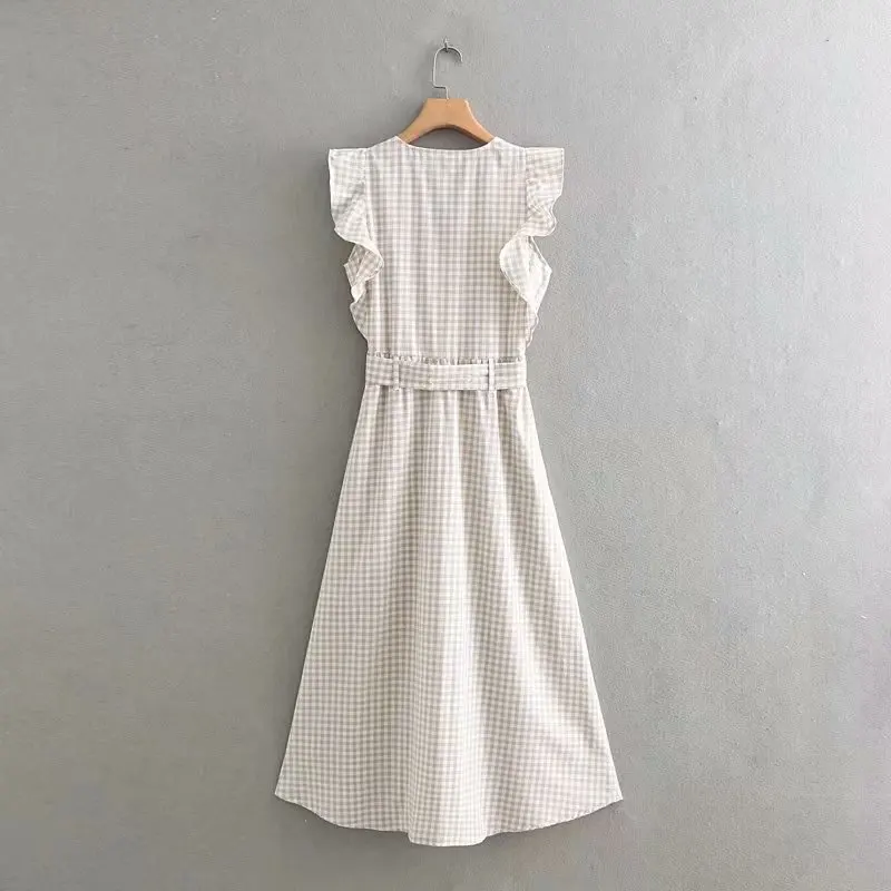 Женский жакет в клетку повседневные тонкие ленты женское платье миди chic v шеи