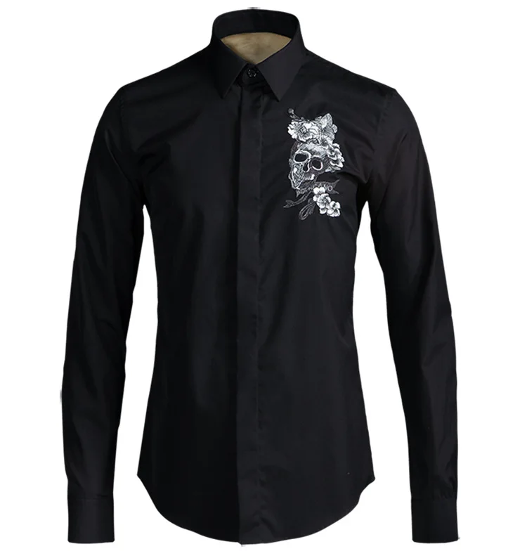 

Модные черепами цветами изысканная вышивка корсаж мужская хлопковая кофта с длинным рукавом Тонкий Высокое качество размера плюс M-4XL 16171