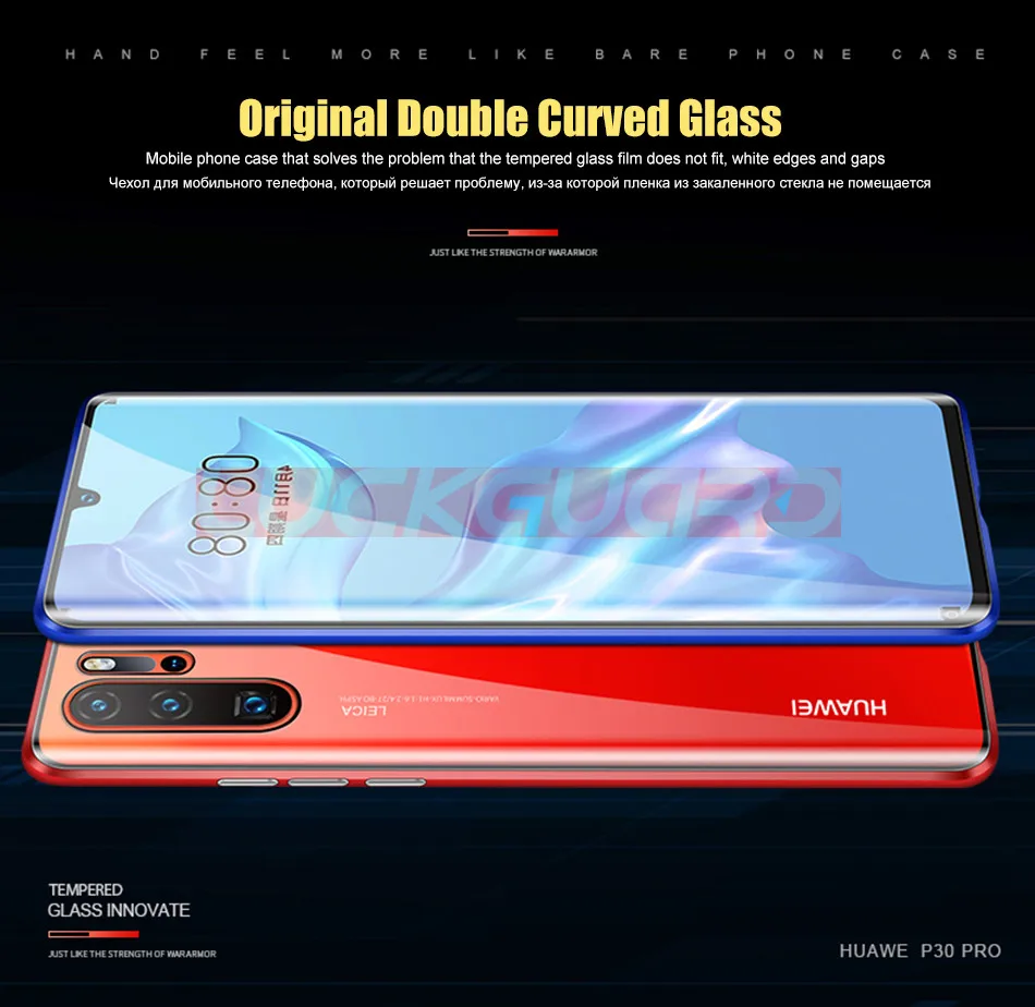 Магнитный чехол с двойным стеклом для huawei P30 20 mate 30 20 10 Pro P30 Lite Honor 20i 20 Nova 3 3i 5 закаленное стекло 360 Полное покрытие