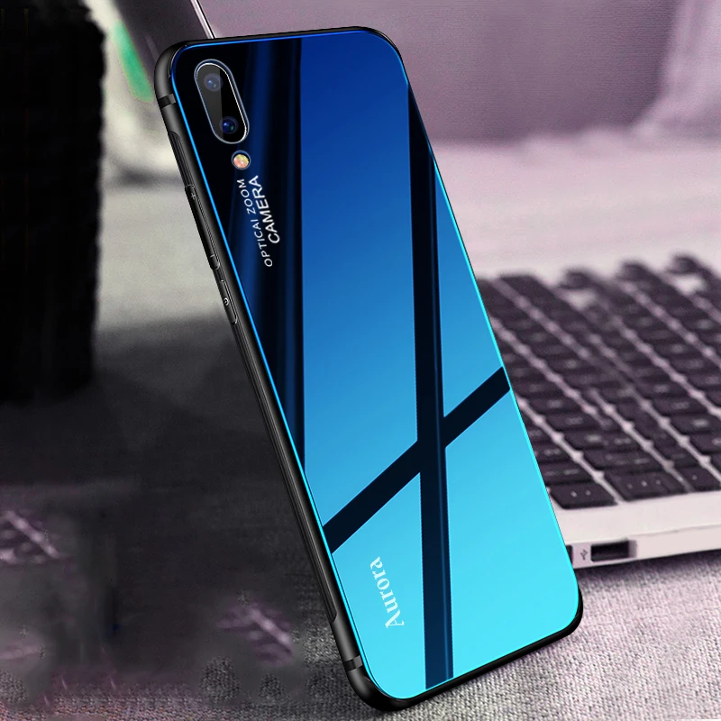 Aurora Gradient Tempered Glass Cases for Vivo NEX S Case Anti-shock Anti-slip Bumper Capa Fundas |