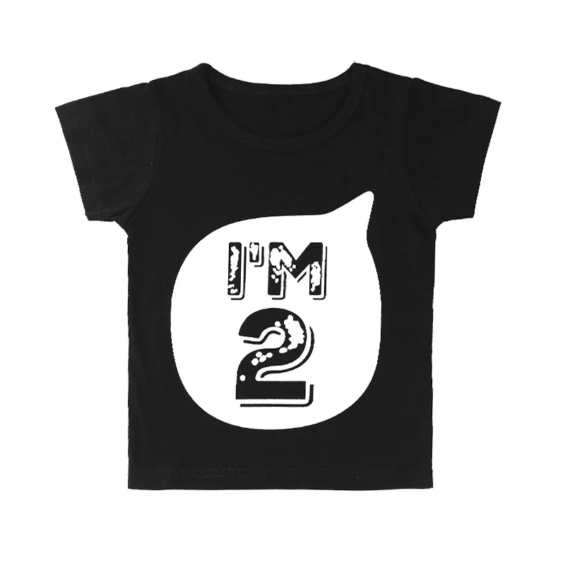 Black2 Летняя Детская Хлопковая футболка на день рождения для детей 1, 2, 3, 4, 5, 6 лет, детские футболки с принтом, Детская футболка, футболки с круглым вырезом для мальчиков и девочек - Цвет: Black2