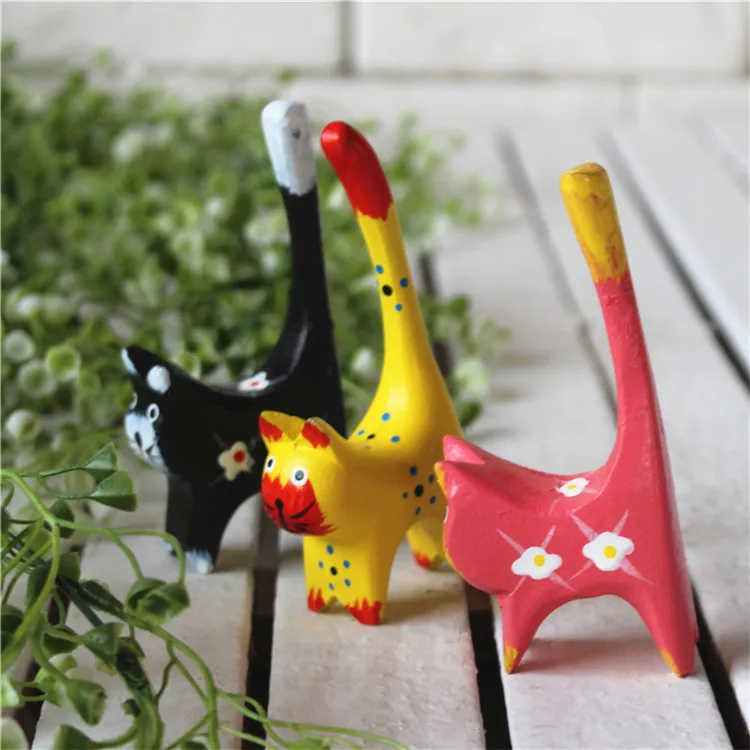 Европейские деревянные фигурки кошек с длинным хвостом миниатюрная ручная