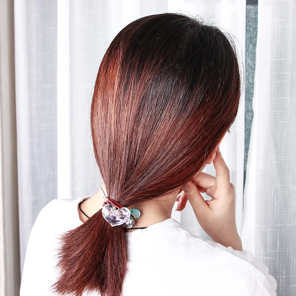 

Fashion Rhinestone Crystal Love Heart Elastic Hair Rope Rubber Band Hair Ring Girls Women Accessories Christmas Gift