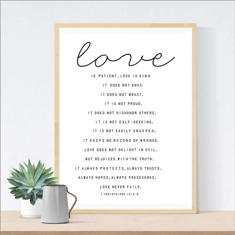 Постер Love is Patient Kind с принтом для дома гостиной Библейский стих настенная