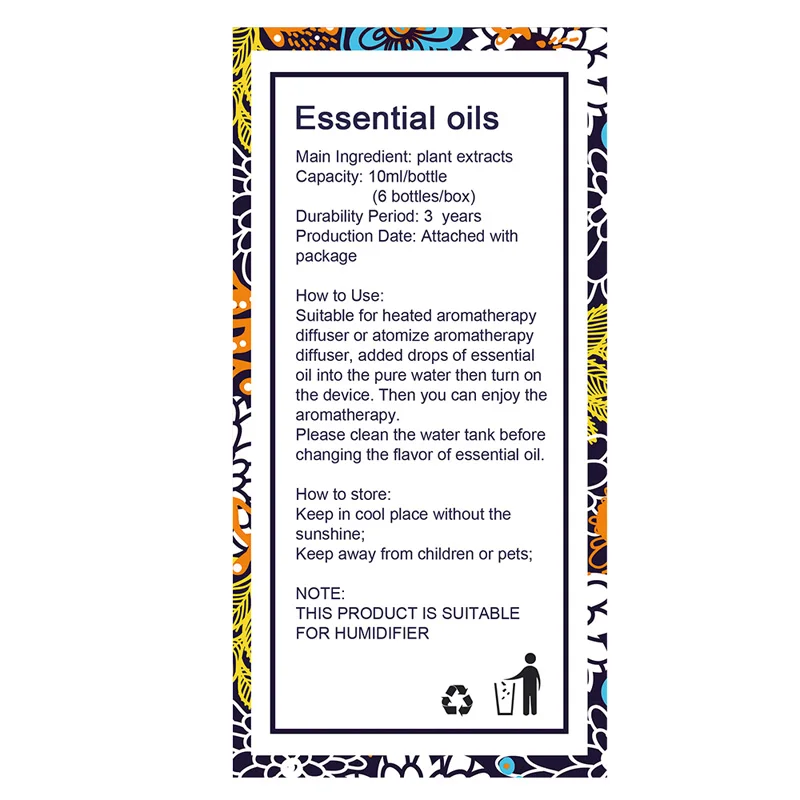 Эфирное масло для диффузора увлажнитель ароматерапии 6 видов ароматов лаванды