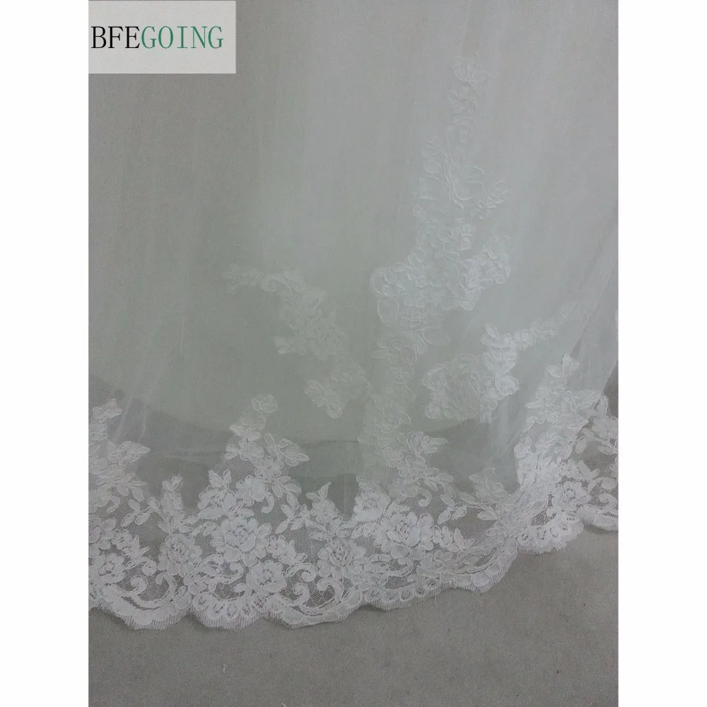 Белый тюлевый кружевной накладной орнамент ТРАПЕЦИЕВИДНОЕ свадебное платье со