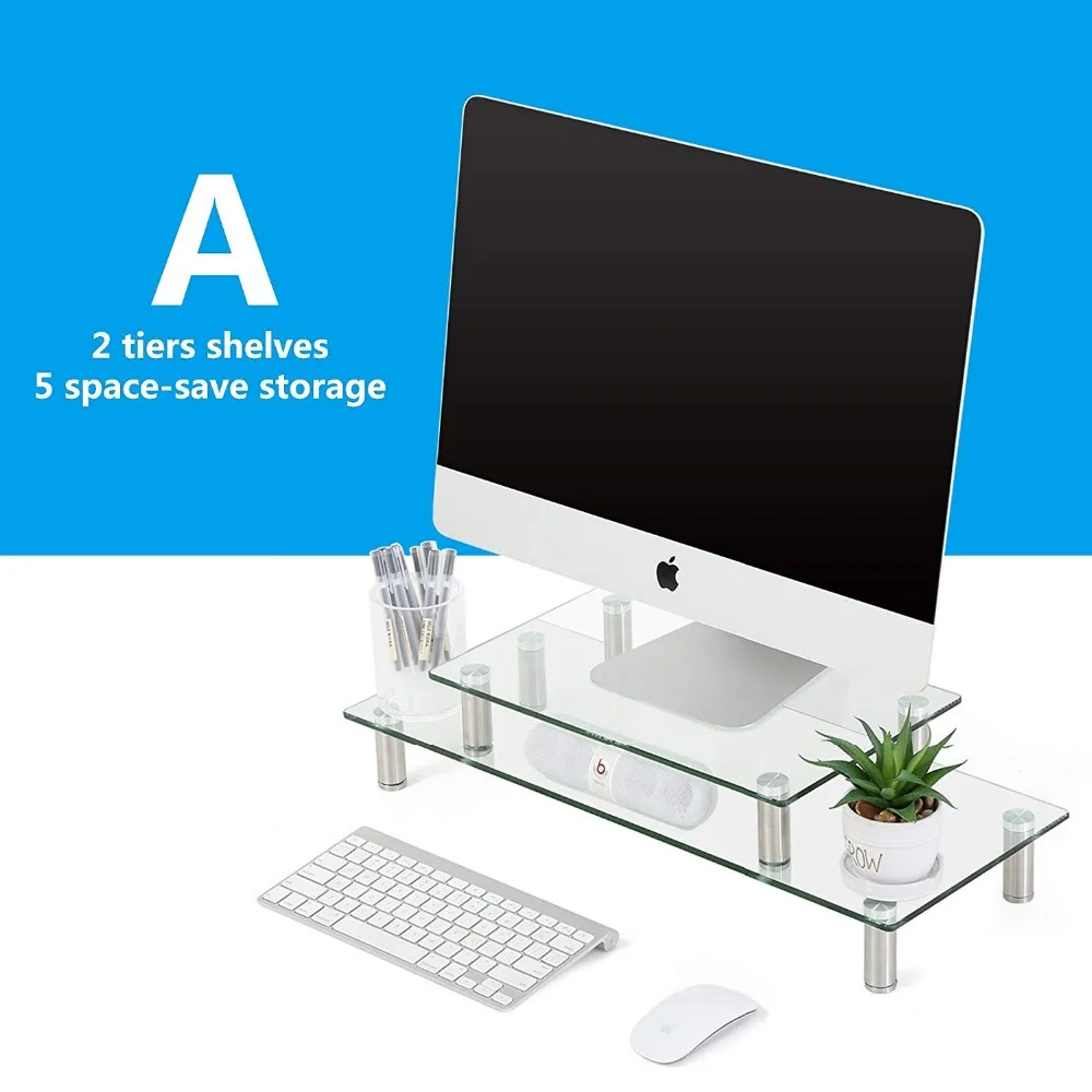 Fitueyes прозрачное закаленное стекло компьютерный монитор Riser с регулируемой