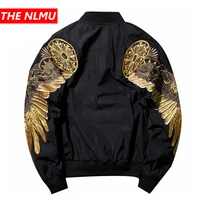 mens spring hip hop jackets gold wings embroidery bomber jacket men streetwear brand clothes casual outwear coat black we325