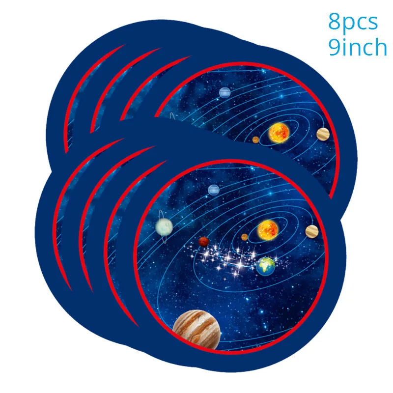8pcs 9inch Plates Солнечная система наружное пространство тематическая день рождения декоративная бумага для вечеринок тарелка салфетка для чашек баннер Вихрь для детей планеты тематические Вечерние - Цвет: 8pcs 9inch Plates