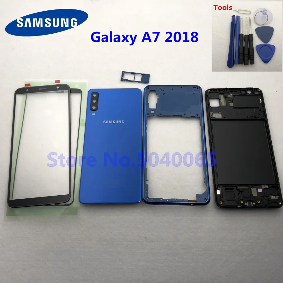 Для samsung A7 SM-A750F A750F полный Корпус Передняя средняя рамка пластина ободок Батарея задняя крышка двери чехол A7 A750