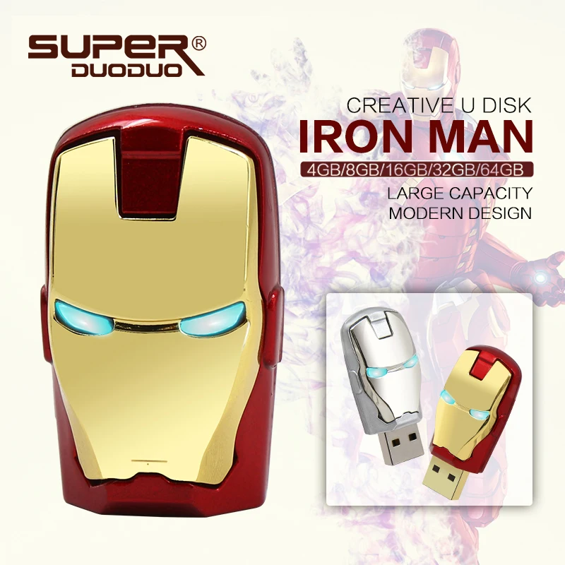 Флеш-накопители USB 32 ГБ 64 ГБ, Мстители, marvel, флеш-накопитель usb, Железный человек, 8 ГБ, 16 ГБ, usb 2,0, светодиодный флеш-светильник, флешки, карта памяти