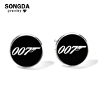 Мужские Запонки SONGDA James Bond 007, Классические черно-белые запонки со стеклянным куполом, кнопки-звенья