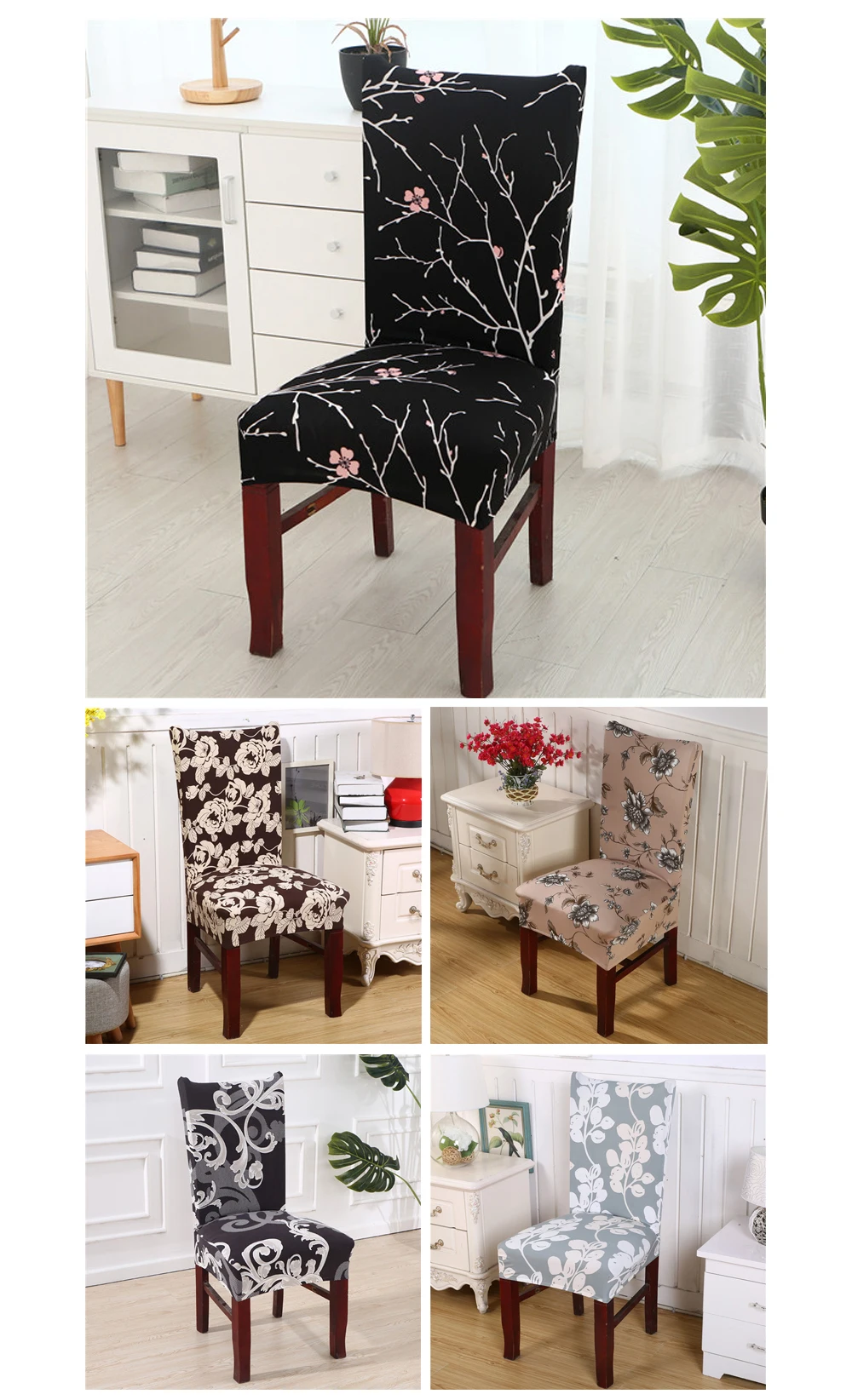 Hyha Floral Letter Dining Chair Cover Spandex Elastic Anti-dirty Slipcovers Protector Stretch Removable Hotel Kitchen Seat Case