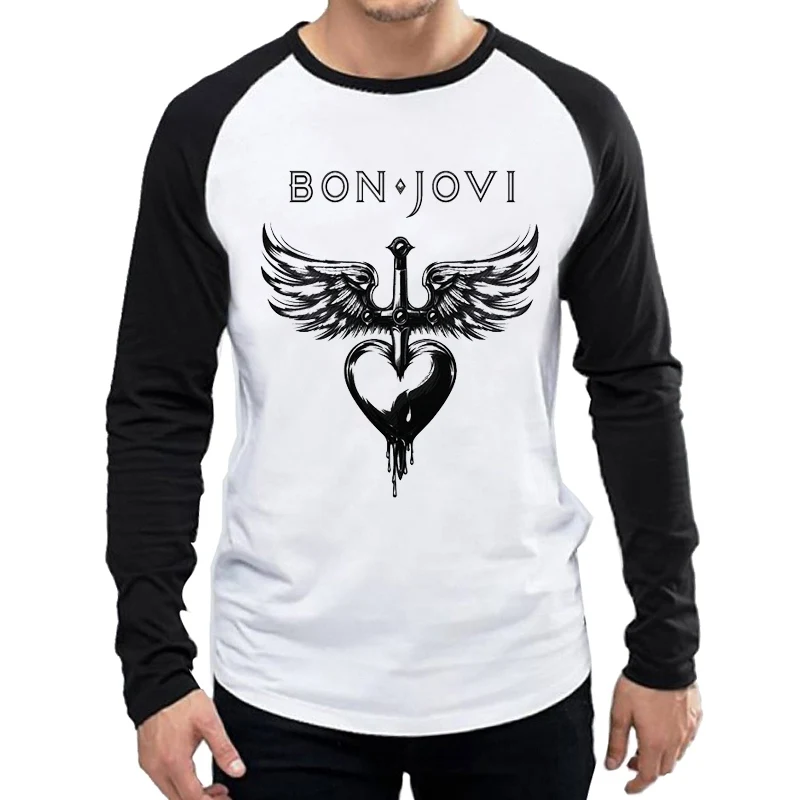 С длинным рукавом Бон Джови футболка модные белые Цвет Мужские Bon Jovi логотип футболка Майки Футболки Длинный рукав Бон Джови футболка