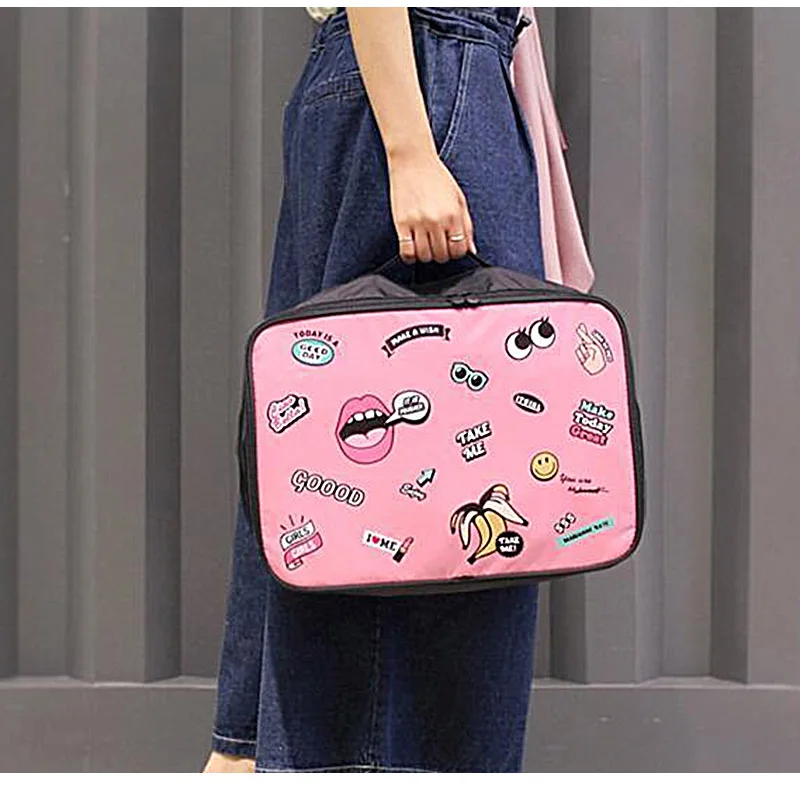 Diniwell Nylon Cartoon 2 Color Big Mouth Portable Make up Bags For Cosmetic Clothes Women Luggage Travel Bag | Багаж и сумки