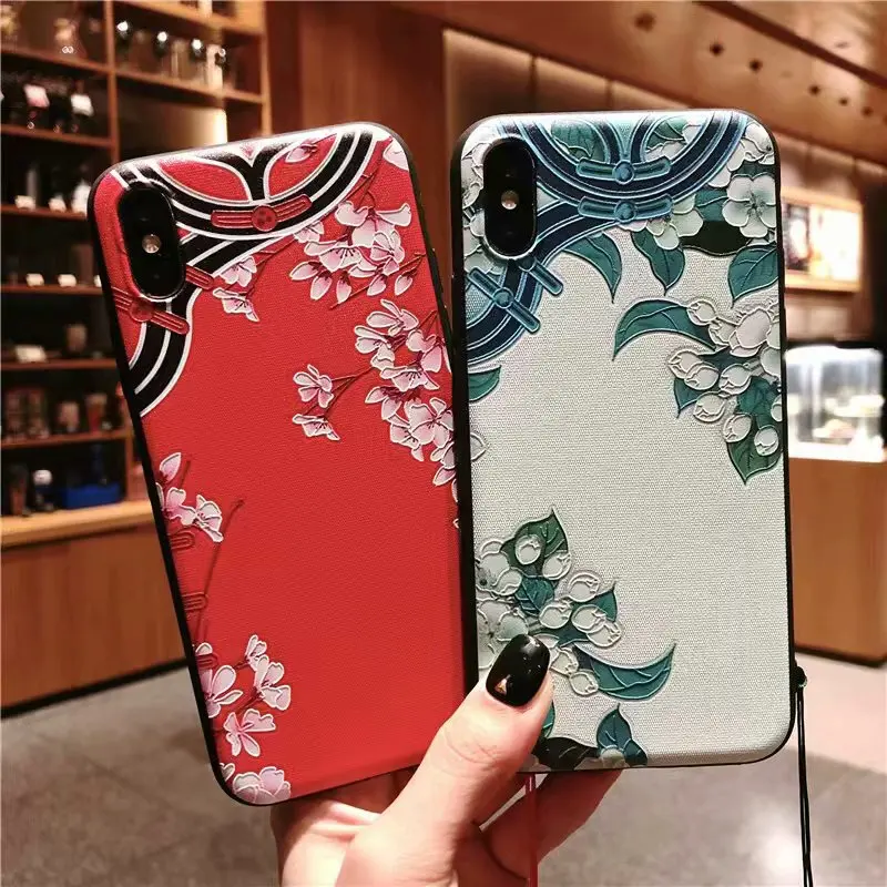 XS Max чехол для iPhone XR Китайская вышивка ремесло 3D рельеф дворец цветок X 7 8 плюс