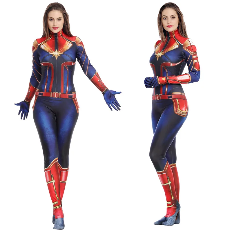 2019The Новые Девушки фильм Марвел Капитан Carol Danvers костюм ниндзя зентай Боди