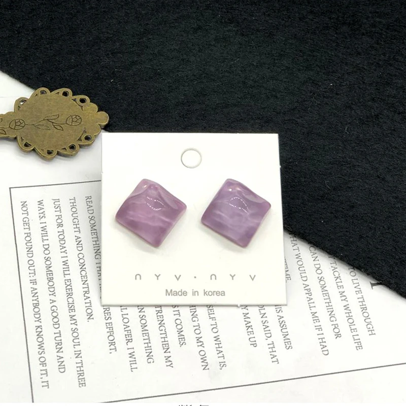 Летние маленькие свежие квадратные желейные Серьги необычные водная рябь ретро