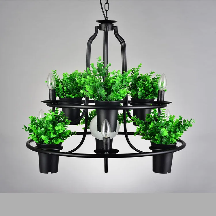 loft style garden flower plant pot black iron chandelier personalized coffee bar lamp | Лампы и освещение
