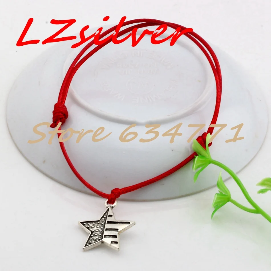 

MIC 2pcs Red Waxes rope Zinc Alloy American Flag Star Charm Adjustable Bracelet B-51