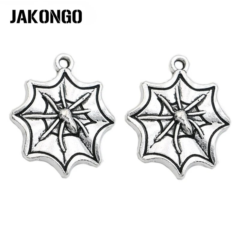 JAKONGO Spider Charms Antique Silver Plated Pendants for Jewelry Making Bracelet DIY Handmade Craft 22x18mm 10pcs/lot | Украшения и
