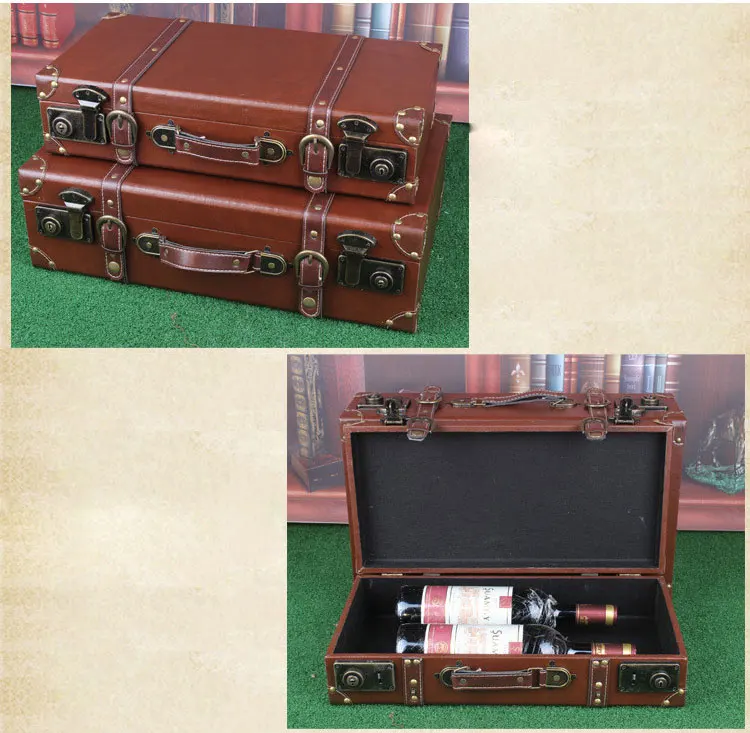 Винтажный кожаный деревянный чемодан, органайзер для багажа, коробка для хранения Caixa Organizadora Cajas Organizadoras Boite de range ment suitcas
