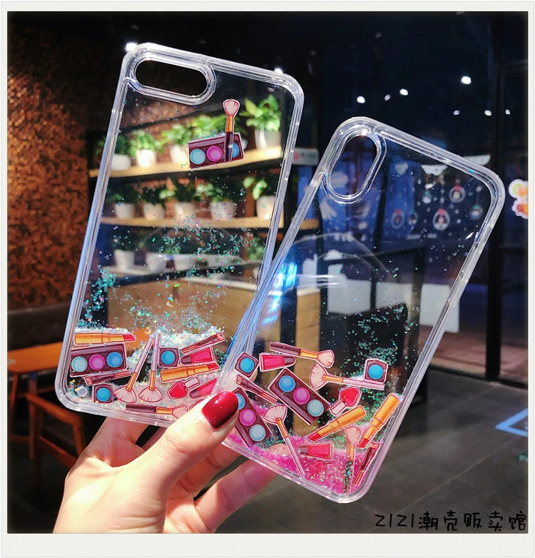 Hot Glitter Flowing Beauty Set Box Liquid Sand Case for iphone XS Max XR X 6 6s 8 7 Plus 6S Nail polish Capa Fundas Coque |