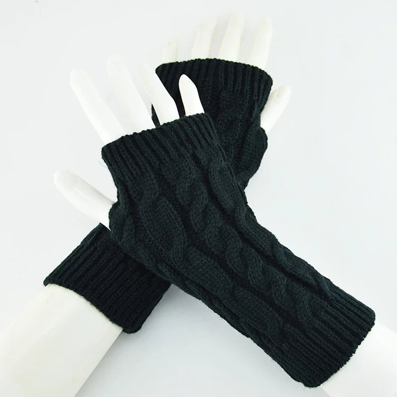 black 20cm 1 пара, модные перчатки для девочек, теплые зимние одноцветные перчатки, вязаные вязанные крючком Вязаные рукавицы, теплые перчатки без пальцев - Цвет: black 20cm