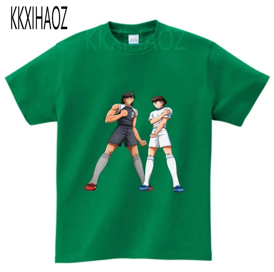 green1 childreTshirt Летняя детская футболка для мальчиков футболки с короткими рукавами с принтом капитан Цубаса хлопковая детская футболка с круглым вырезом Одежда для мальчиков N - Цвет: green1 childreTshirt