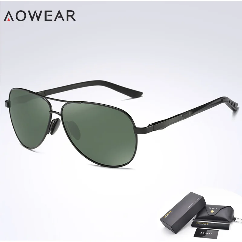C2 Black Green Lens AOWEAR, Классические поляризованные солнцезащитные очки, мужские, Ретро стиль, лучи, очки, алюминий, магний, очки, покрытие, зеркальные очки, рождественские подарки - Цвет линз: C2 Black Green Lens