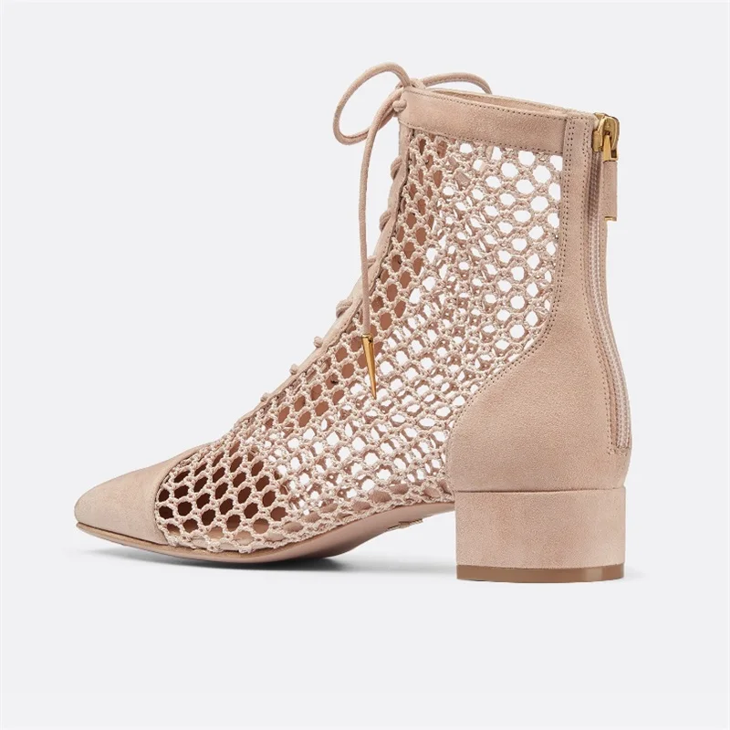 Новинка; женские летние кожаные ботильоны на шнуровке; высокое качество; Zapatos Femme; женская обувь на высоком квадратном каблуке; женские ботинки с перфорацией