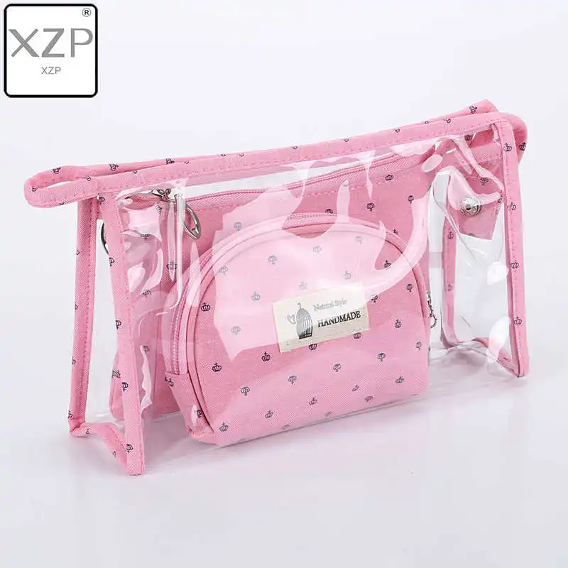 Розовый XZP 3 шт./компл. Новое поступление Корона косметичка Для женщин, органайзер, сумка для макияжа Путешествия Водонепроницаемый Портативный, сумка для туалетных принадлежностей, Наборы ПВХ - Цвет: Розовый