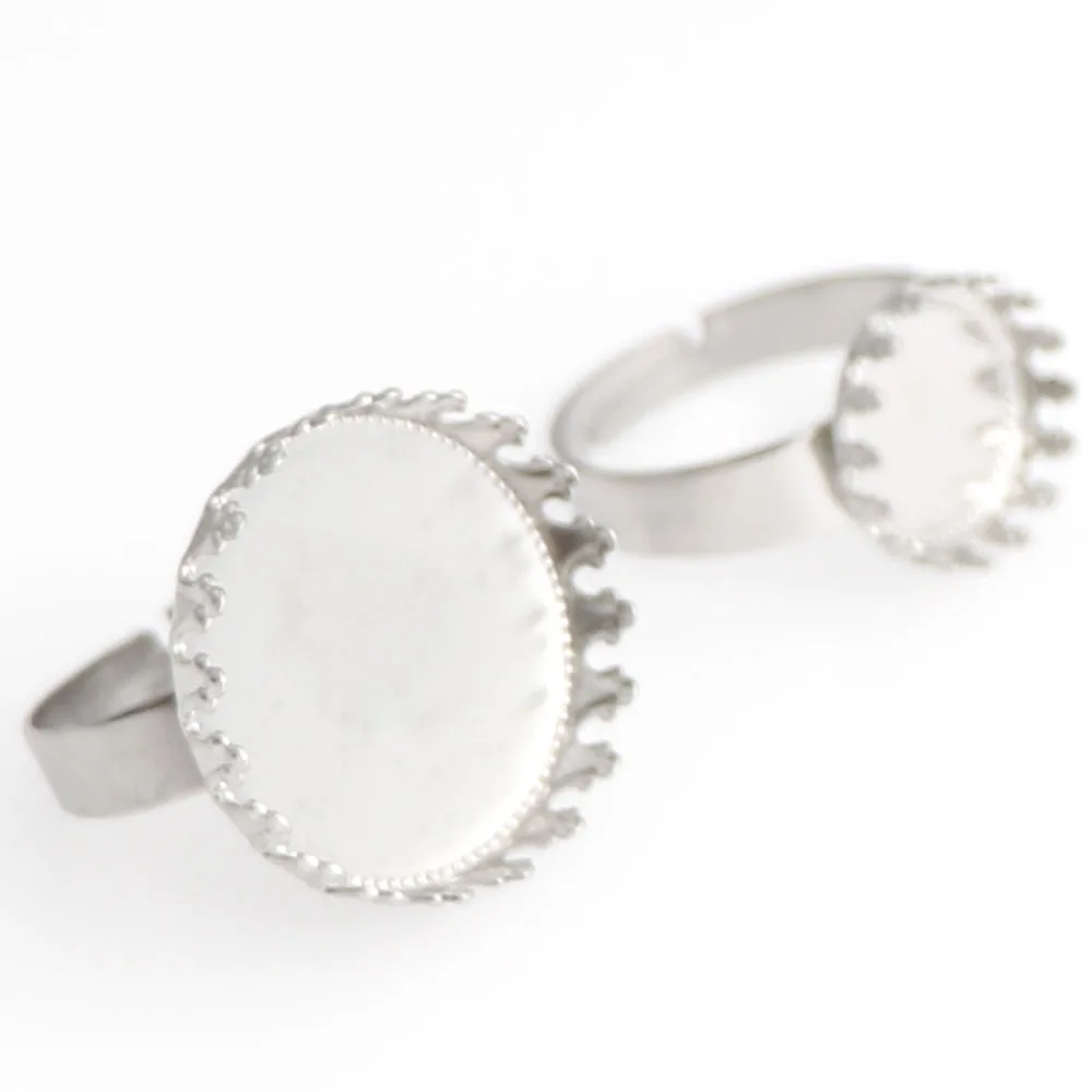 

10 Pcs Stainless Steel Adjustable Crown Side Ring Settings Blank Base Fit 12mm 20mm Glass Cabochons Ring Bezels