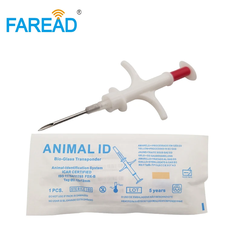 

Free shipping 2.12x12mm RFID FDX-B pet chip transponder for dog cat horse with microchip syringe