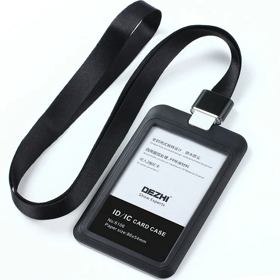 black set DEZHI модный стиль ID IC карты держатель значка работы карты с полиэфирным шнурком, самая низкая цена, может изготовить логотип, OEM - Цвет: black set