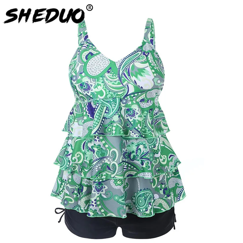 Купальник танкини с оборками размера плюс пышная многослойная юбка Новое