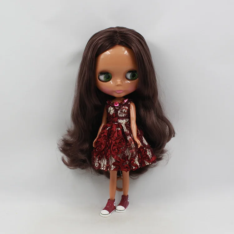 Кукла b8 Nude Blyth темно-коричневые волосы Заводская кукла из черной кожи модная