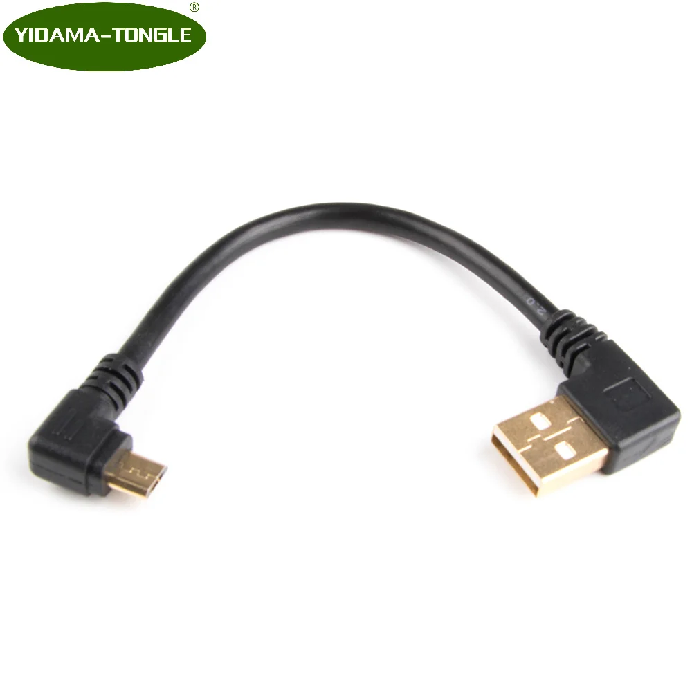 Позолоченный штекер короткий 90 градусов левый угол USB A на Micro прямоугольный