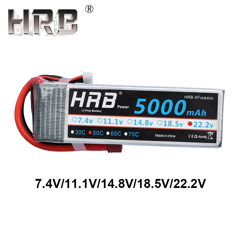 HRB 2S 3S 4S Lipo батарея 7,4 V 11,1 V 5000mah XT60 50C Deans EC5 TRX T 5S 6S 14,8 V 18,5 V 22,2 V RC запчасти для осевых самолетов автомобилей