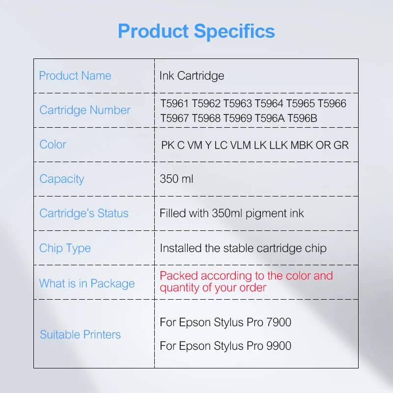Совместимый чернильный картридж для Epson Stylus 7900 9900 350|Чернильные картриджи| |