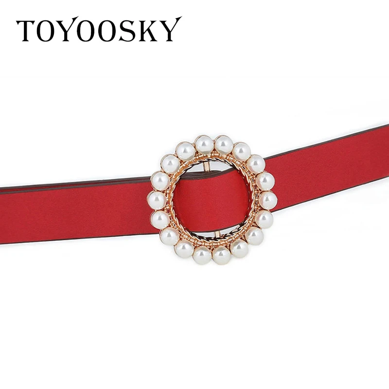 Роскошные женские ремни TOYOOSKY из искусственной кожи с жемчужной пряжкой со