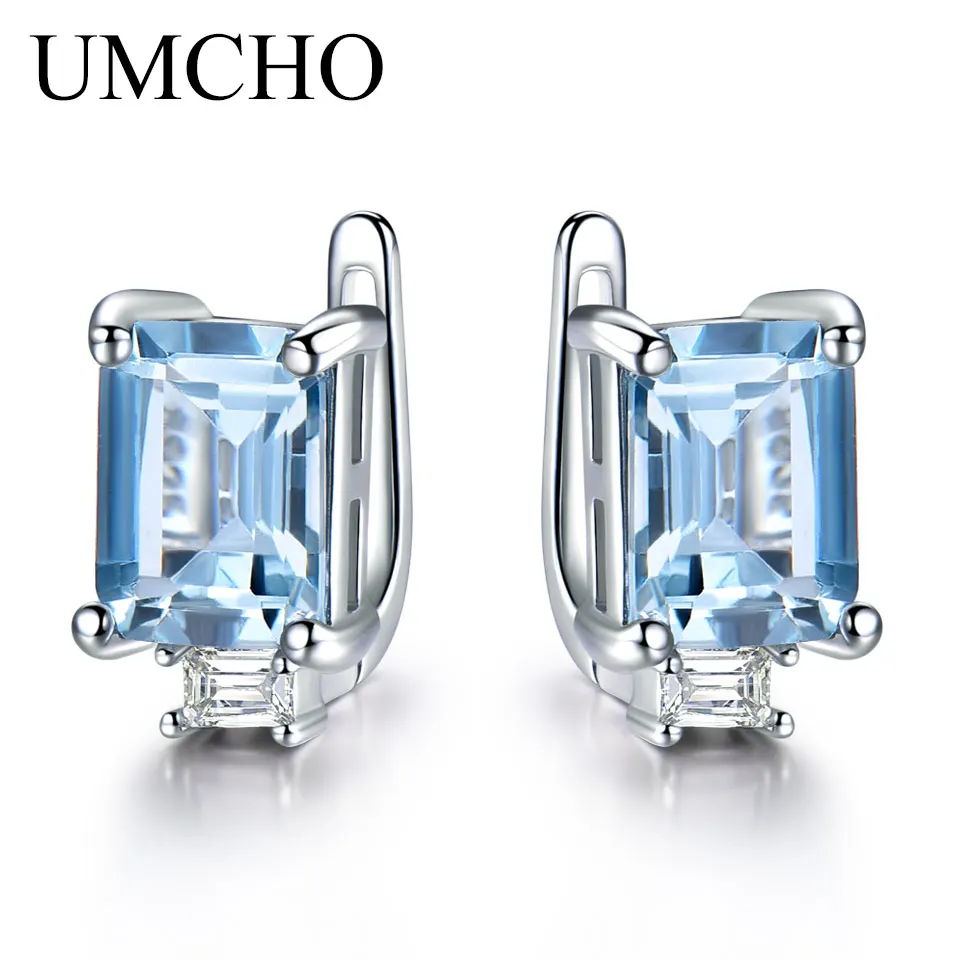 UMCHO сплошной 925 пробы серебряные клипсы для Для женщин Роскошные изумрудно-зеленый Ювелирные изделия с драгоценными камнями принцесса вырезанное камень для родившихся в мае подарок - Цвет камня: EUJ072B-1