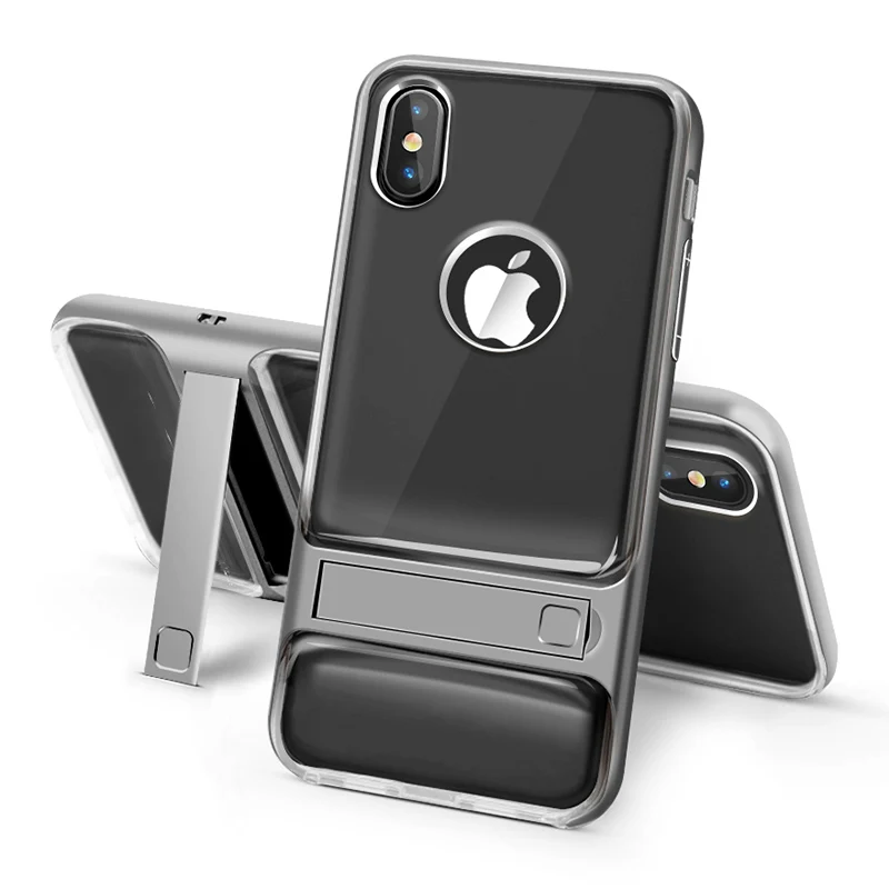 Clear Gray Для iPhone XS чехол TPU силиконовый+ PC подставка держатель чехол для iPhone X XS Max XR 7 Plus 11 Pro Max Жесткий противоударный пластиковый чехол - Цвет: Clear Gray