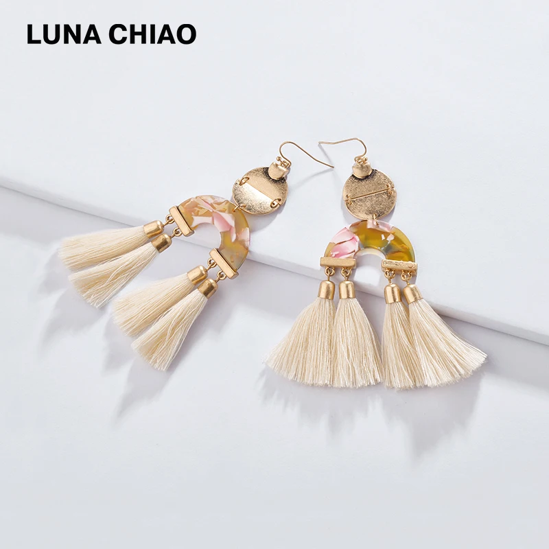 Модные женские украшения LUNA CHIAO Разноцветные серьги из акриловой смолы и хлопка с