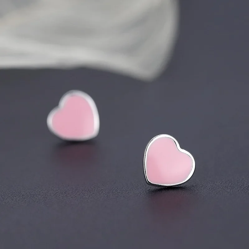 

FENGLI Charming Elegant Heart Earrings Pink Simple Stud Earrings for Women Piercing Ear jewelry accessories Drop Shipping