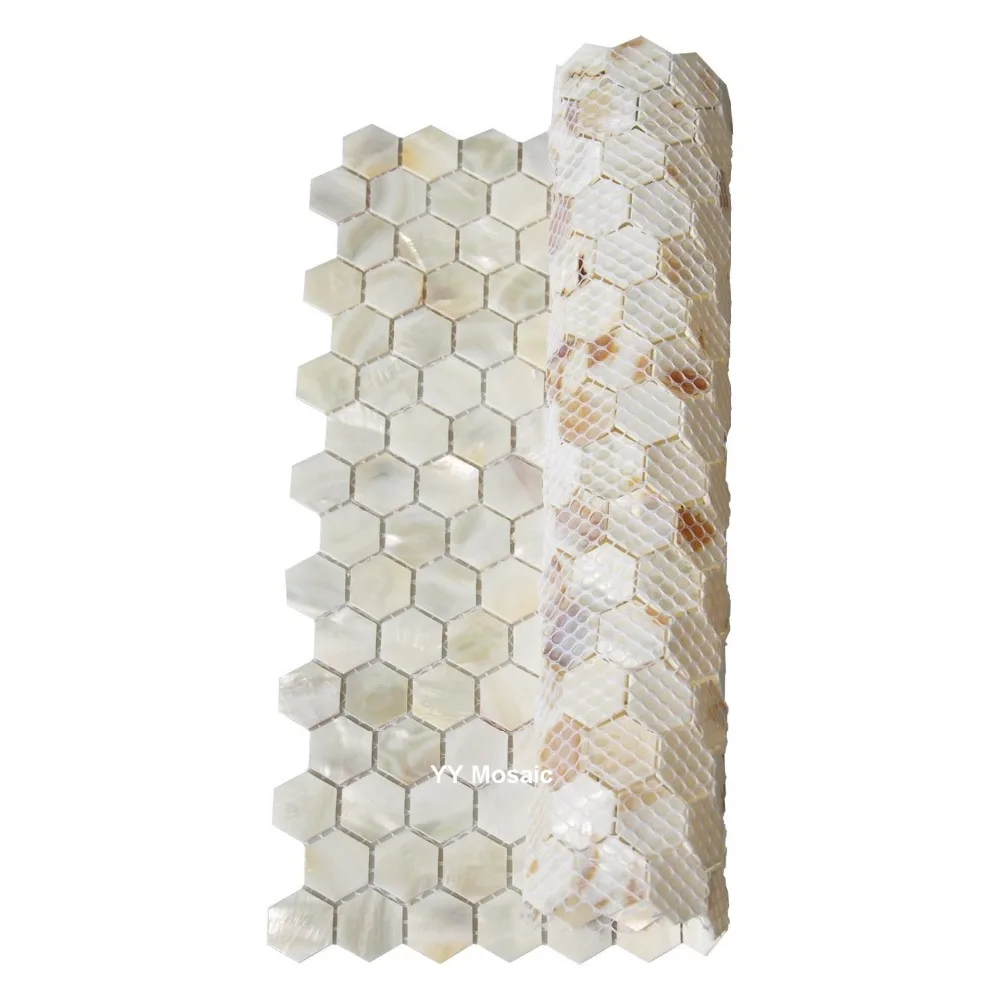Шестигранная мозаичная плитка из натуральной белой морской ракушки для