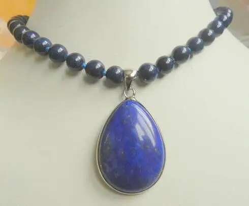 

New 8mm Natural Egyptians Lapiss Lazulis 28x36mm Pendant Necklace 18 "One>>> women jewerly Free shipping